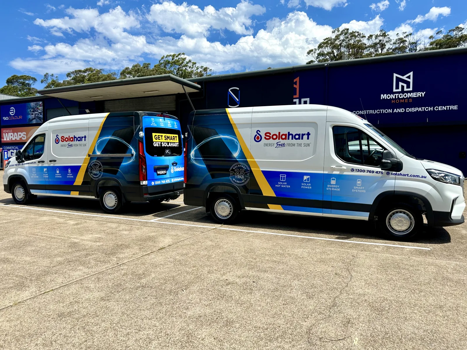 Solahart, Two Solahart service vans in matching blue livery with yellow accent flashes