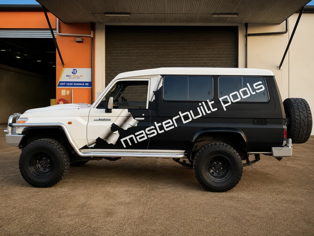 Masterbuilt Pools Landcruiser troopy lettering