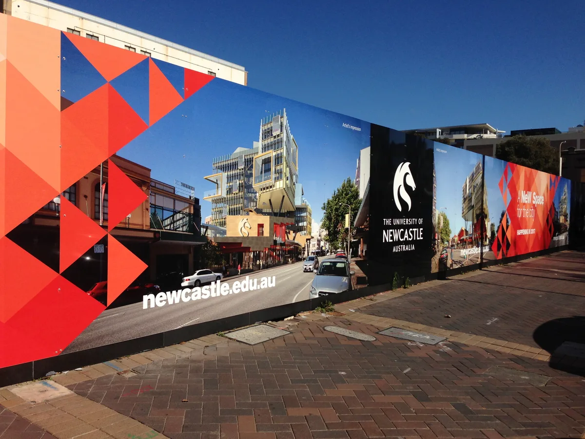 University of Newcastle advertising hoarding in the Newcastle CBD