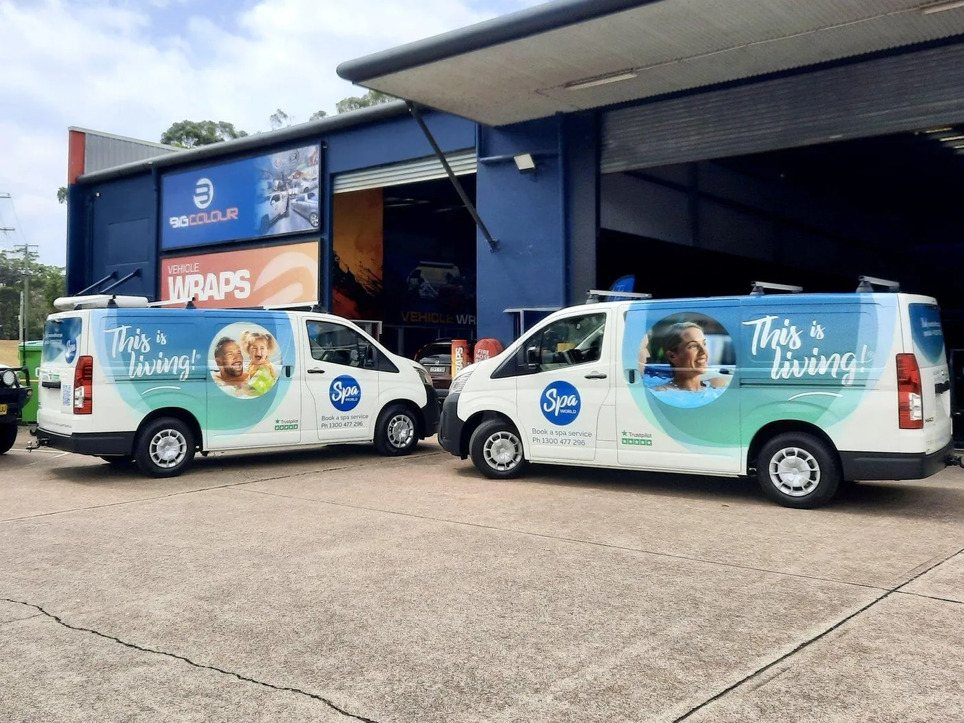 Freshly wrapped vans outside the Big Colour workshop in Gateshead