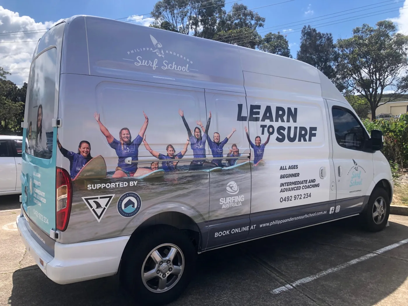 Philippa Anderson Surf School, LDV van wrap for a Newcastle surf school