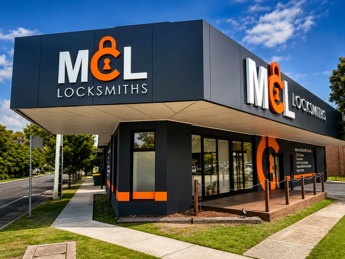 MCL Locksmiths shopfront signage in black and orange by Big Colour