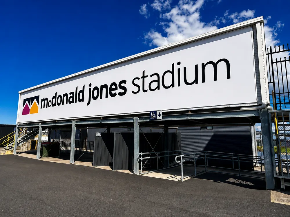 McDonald Jones Stadium building sign