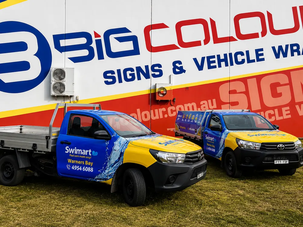 Swimart pool care utes wrapped as a matching fleet