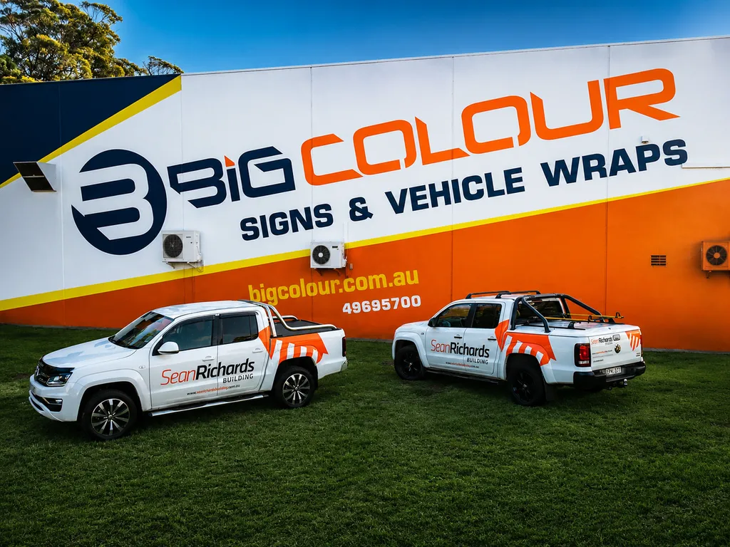 Sean Richards Building utes wrapped by Big Colour, outside our Gateshead workshop
