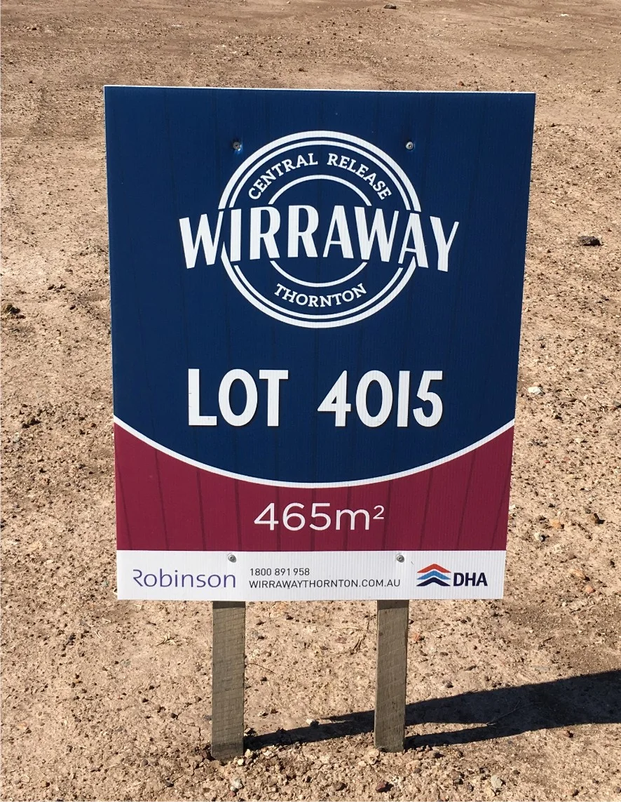 Wirraway corflute lot signs