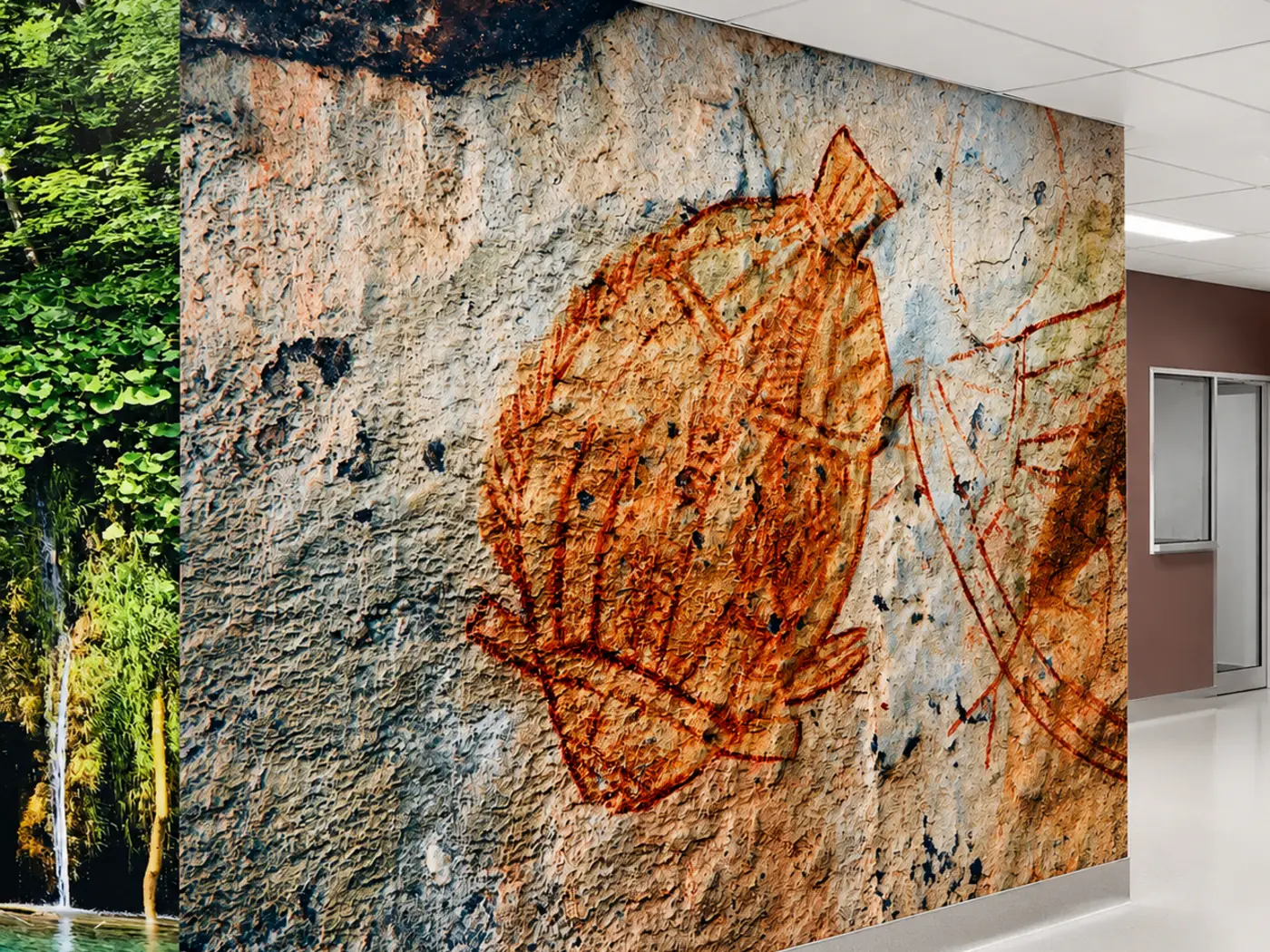Leaf design mural on a textured feature wall, printed and installed by Big Colour