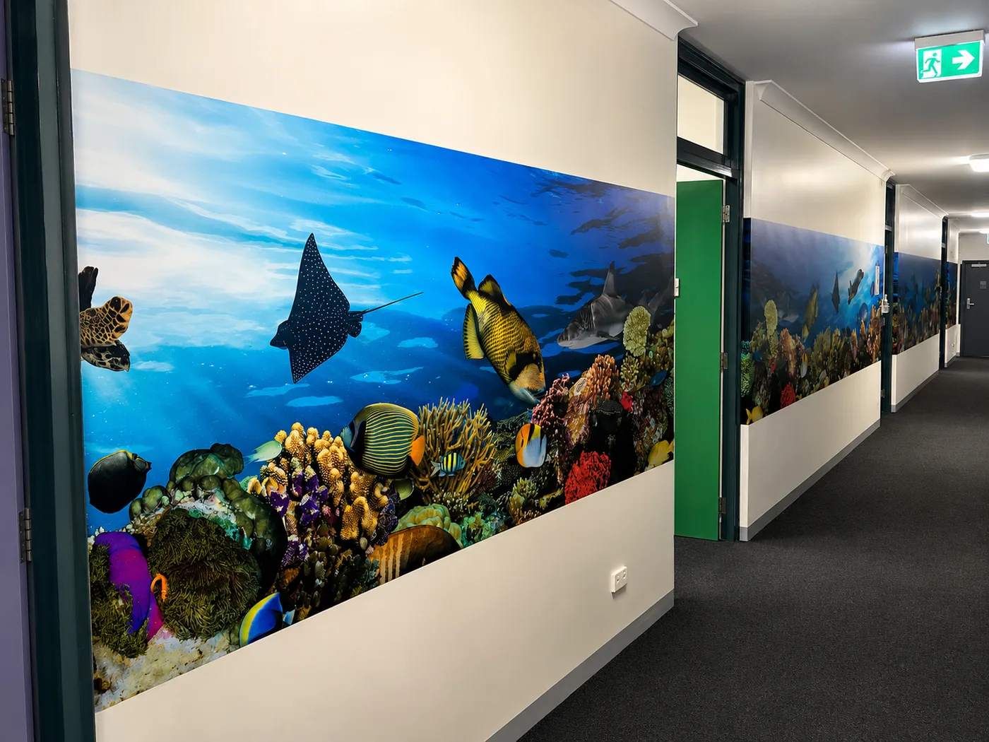 Reef mural behind an office reception desk